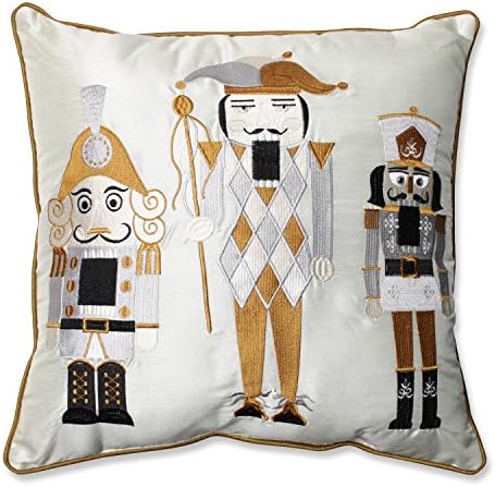 Pillow Perfect Embroidered Nutcrackers Throw Pillow, 16.5" x 16.5", Gold