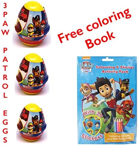 3 New plastic Paw patrol PLASTIC eggs! BONUS one Coloring book!