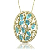14k Yellow Gold Blue Topaz Gem Diamond Pendant Necklace, TW: 10.42 carat