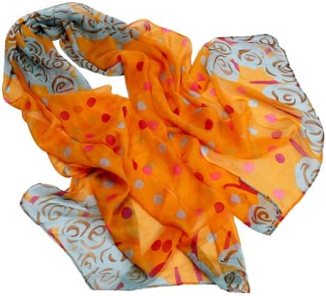 niceeshop(TM) Fashion Women Polka Dots Rose Print Chiffon Shawl Scarf (Orange)