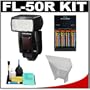 Olympus FL-50R Electronic Flash with Bounce Reflector + 4 Batteries & Charger + Accessory Kit for Olympus E-5, E-30, E-3, Evolt E-420, E-620, Pen E-PL2 Digital SLR Cameras