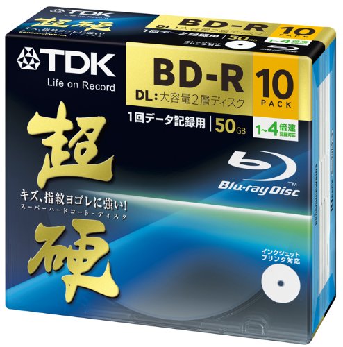 TDK データ用ブルーレイディスク 超硬シリーズ BD-R DL 50GB 1-4倍速 ホワイトワイドプリンタブル 10枚パック 5mmスリムケース BRD50HCPWB10A