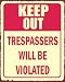 Trespassers Violated Sign, Size 12
