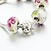 Long Way Women Silver Plated Snake Chain Pink Flower Maruno Glass Bead Heart Clasp Charm Bracelet
