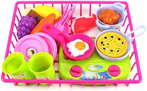 Deluxe Food & Cookware Pretend Play Toy Kitchen Play Set w/ Toy Stove, Food, Utensils