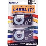 Casio XR-9X2S 9mm Labelling Tape (Black on Clear, Double Pack)
