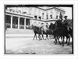 Newswire Photo (L): 1st Battery U.S. Army troops on horse-back in front of City Hall, New York
