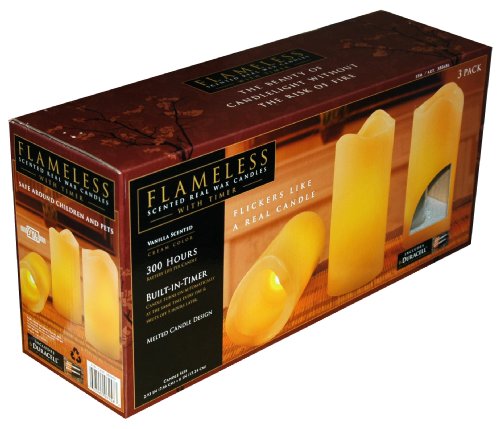 Flameless Scented Real Wax Candles with Timer, 3-Pack, Vanilla Scent, Melted Candle Design