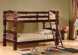 Cherry Finish Wood 4&frac12;" Posts Twin Size Convertible Bunk Bed