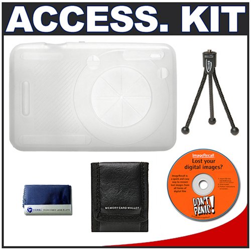 Snug-It Tight Fit Camera Skin (Clear/White) with Cameta Bonus Accessory Kit for Sony Cyber-Shot DSC-W50 / DSC-W55 / DSC-W70 Digital Camera