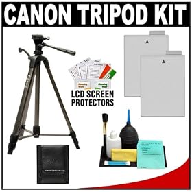 Canon 62 Deluxe Photo/Video 300 Tripod with 3-Way Panhead & Case + (2) LP-E8 Batteries + Carrying Case + Kit for EOS Rebel T2i, T3i & T4i Digital SLR Cameras