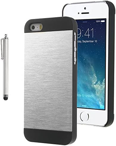 iPhone 5S Case, Pandamimi ULAK Brushed Steel Case for iPhone 5S 5 with Screen Protector and Stylus (Black+Silver)