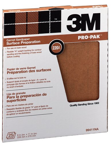 3M Pro-Pak 99411NA 9x11 Garnet Sand Paper Sheets 220 Grit - 25 Pack