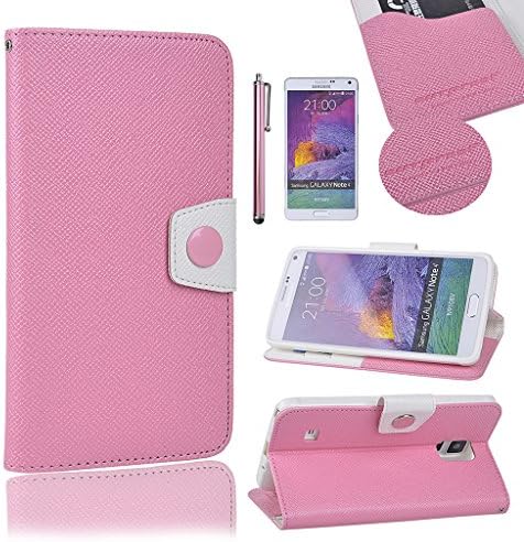 Note 4 Case, OutProof Case for Galaxy Note 4, Colorful PU Leather Wallet Case Flip Stand Slim Cover Credit Card/ID Holders for Samsung Galaxy Note 4 [Pink+White]