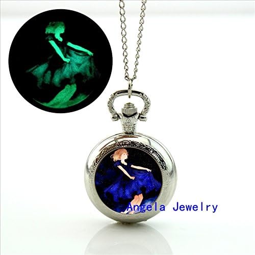 Pretty Lee Fashion Floating Girl Glowing Pocket Watch Necklace Floating Girl Jewelry Glowing Pendant Vintage Pocket Watch
