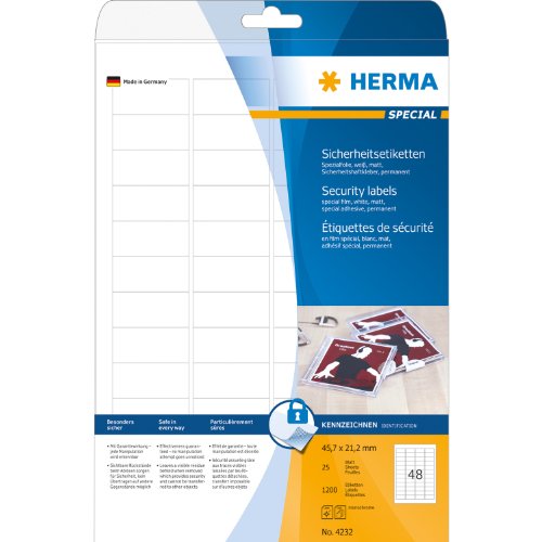 Herma Sicherheitsetiketten A4 4232 45,7x21,2 mm extrem stark haftend Folie matt 1200 St&uuml;ck Preisvergleich