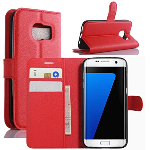 Galaxy S7 Edge Case, Fettion Premium PU Leather Wallet Cases Flip Cover with Stand Card Holder for Samsung Galaxy S7 Edge Smartphone (Wallet - Red)
