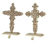 Set of 2 Religious Gold Cross Christmas Stocking Holders 17