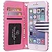 iPhone 6 6s Wallet Case, True Color® HD Printed Nautical Coral Anchor on Stripes Wristlet Purse Clutch + Removable Wrist Strap Card Slots & I.D Window Magnetic Closure Media Stand [True HD Collection]