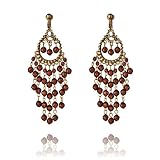 Antique Gold Brown Beaded Chandelier Clip On Earrings