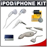 CTA Car Charger + CTA Earbud Headphones + Accessory Kit for Apple iPhone, touch, classic, mini, nano and photo/video iPods (with full-size dock connector)