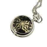 New Ladies Stainless Steel Case White Dial Gold and Black Front Necklace Pendant Pocket Watch