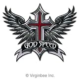 GODSPEED WINGS CROSS WINGED CHRISTIAN RIDER MOTORCYCLE BIKER LEATHER JACKET VEST MEDIUM SIZE EMBROIDERED PATCH