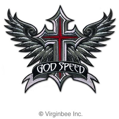GODSPEED WINGS CROSS WINGED CHRISTIAN RIDER MOTORCYCLE BIKER LEATHER JACKET VEST MEDIUM SIZE EMBROIDERED PATCH