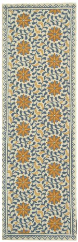 Safavieh Chelsea Collection HK150A Hand-Hooked Ivory and Blue Wool Area Runner, 2-Feet 6-Inch by 8-Feet
