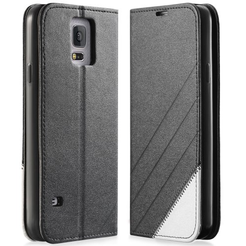 GreatShield SHIFT LX Leather Wallet Stand Flip Case with Card Slot for Samsung Galaxy S5 - Retail Packaging (Black / White) GreatShield SHIFT LX Leather Wallet Stand Flip Case with Card Slot for Samsung Galaxy S5 - Retail Packaging (Black / White)