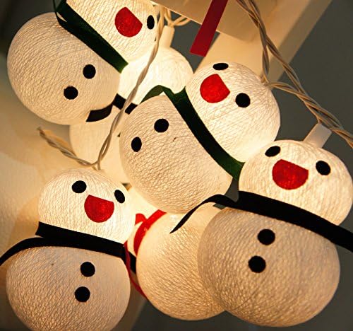 Exotic Elegance Snowman Cotton Ball String Lights for Christmas Decor(20 Light Bulbs).