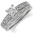 14K White Gold Vintage Style Diamond Engagement Ring Set (Center stone is not included)