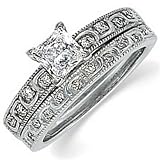 14K White Gold Vintage Style Diamond Engagement Ring Set (Center stone is not included)