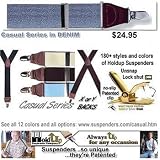 Blue Denim suspenders in Y-back with patented silver clips