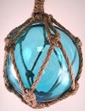 Japanese Glass Fishing Floats Fish Net Buoys Tiki Decor Light Blue