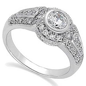 14K White Gold Decorative Diamond Engagement Ring (Center stone is not included)