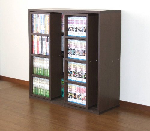 【新書版コミックス、DVDも収納可能! 】 スライド方式でマルチに収納! たっぷり収納本棚 ブラウン 90cm 92005 【13568】
