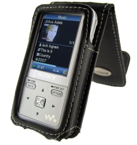 I-nique Tuff-Luv Exec Soft Napa Leather Case cover For Sony Walkman - Black (NWZ-S515 / NWZ-S615 series)