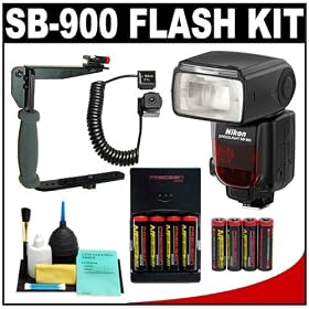 Nikon SB-900 Speedlight Flash + AA Batteries with Charger + Cord + Bracket for Nikon D5000, D3000, D700, D300s, D300, D200, D90, D80, D60 & D40 Digital SLR Cameras