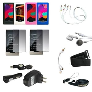 Zune HD 16GB 32GB Premium Accessory Kit: Skin Case in (Black, Clear, Pink, Blue) colours + USB Car Auto Charger and Wall Home Travel Charger + Highspeed USB Retractable Cable + 2XScreen Protector, Armband, 3.5mm earphone, RCA Video Cable, Neck String