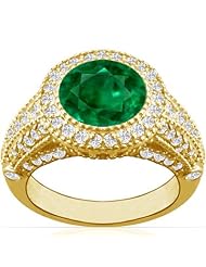 18K Yellow Gold Round Cut Emerald Ring With Sidestones