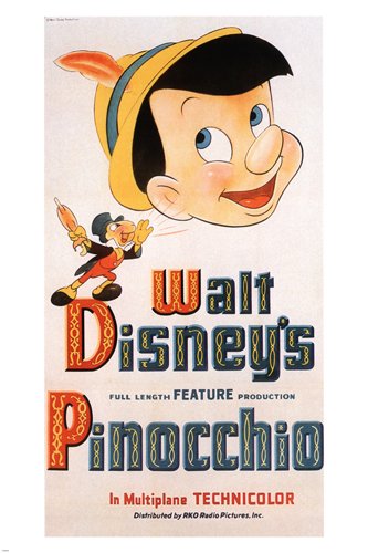 Pinocchio by Walt Disney 1940 MOVIE POSTER Catoon 24X36 HOT NEW RARE (reproduction, not an original)