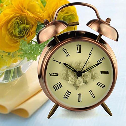 AsianLifeStyle 4" Silent Quartz Analog Twin Bell Alarm Clock With Nightlight and Loud Alarm (Rose Red copper)
