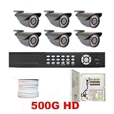 Complete Professional Package of 8 Channel Real Time (500GB HD) DVR CCTV Security Camera Surveillance System w/ *(6) Pack of 600TVL 4mm Varifocal Lens, 36pcs IR LEDs, 98.4 feet IR Distance Outdoor Cameras