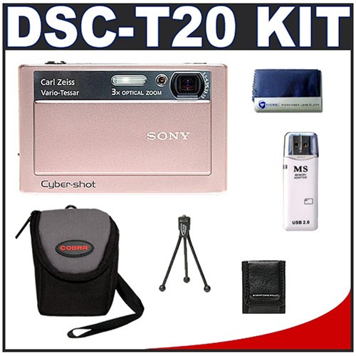 Sony CyberShot DSC-T20 8.0 Megapixel Digital Camera (Pink) with 3x Optical Zoom + High Speed USB 2.0 Memory Stick (MS) Card Reader + Digital Camera Case