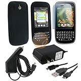 Black Silicone Skin Case + Screen Protector + Car / Home Travel Charger + USB Data Hotsync Charging Cable for Palm Pixi / Eos / Castle