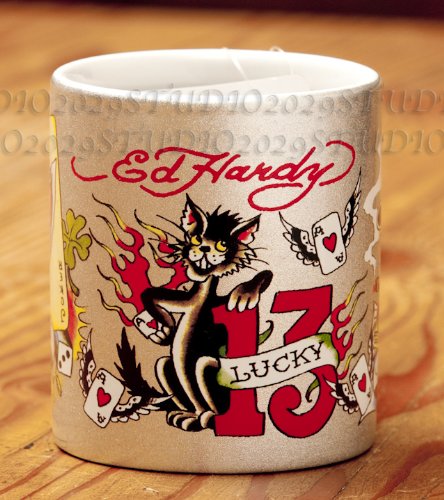 Ed Hardy Lucky Las Vegas Silver Glitter Ceramic Coffee Mug