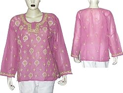 Kurti Womens Top India Apparel Chikan Embroidery Size XL (ctop401)