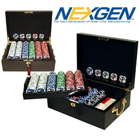 500 11.5g Jackpot Casino Clay Chips w  Mahogany Case by 