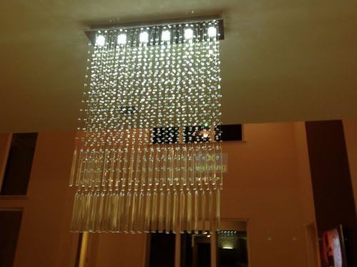 Siljoy L35.4" X W8" X H50" Rectangular Two Tiers Glass Rod Crystal Rain Drop Design LED Lighting